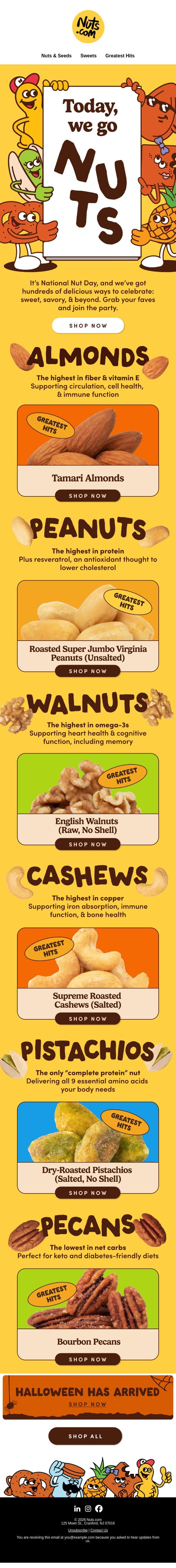 It’s National Nut Day! 🥳🥜🪩🌰🎉 email from Nuts.com screenshot
