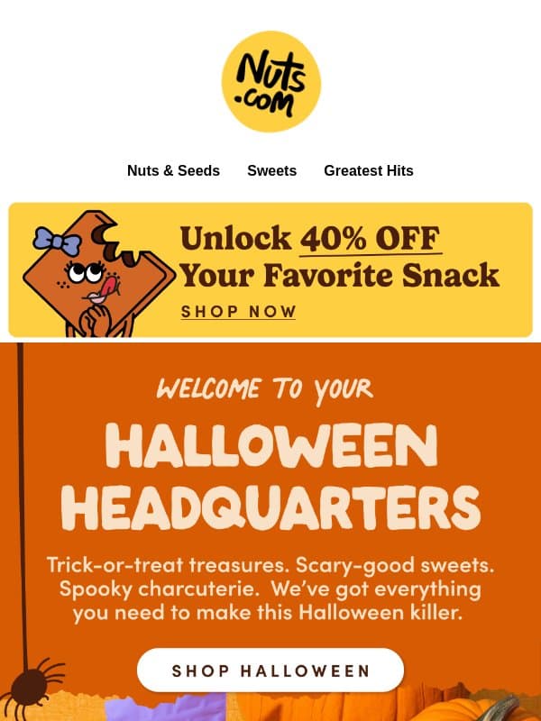 Buy 2, Get 1 40% Off. No Tricks, Just Treats email from Nuts.com