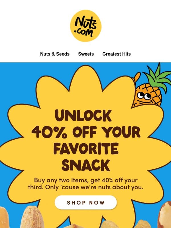 NEW: Get 40% off your go-to goodie email from Nuts.com