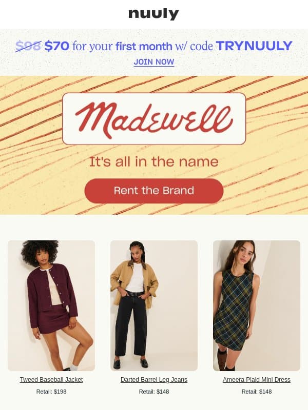 RENT MADEWELL email from Nuuly