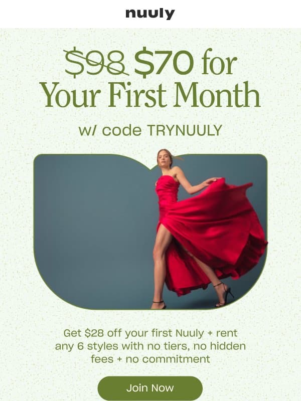 RENT 6 STYLES FOR $70 email from Nuuly