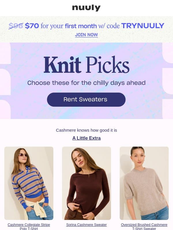 COLD? RENT SWEATERS email from Nuuly