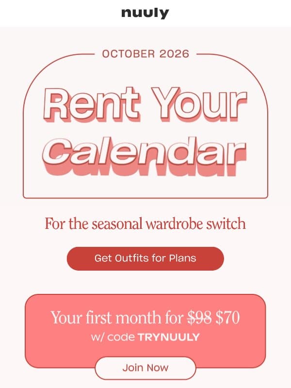 RENT FOR OCTOBER + $28 OFF email from Nuuly
