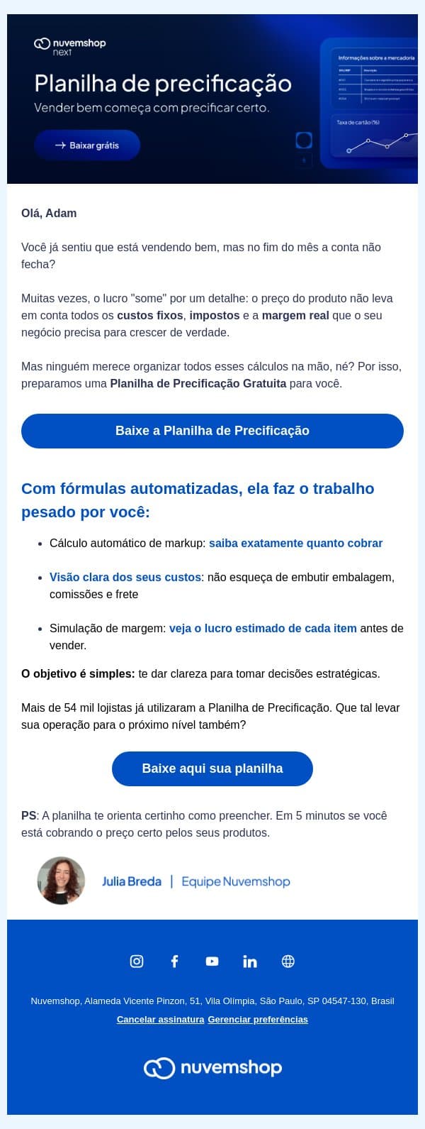 Descubra como precificar certo email from Nuvemshop screenshot