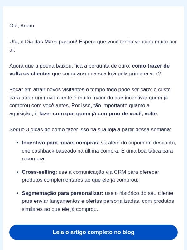 Vendeu no Dia das Mães? Veja como fazer o cliente voltar email from Nuvemshop