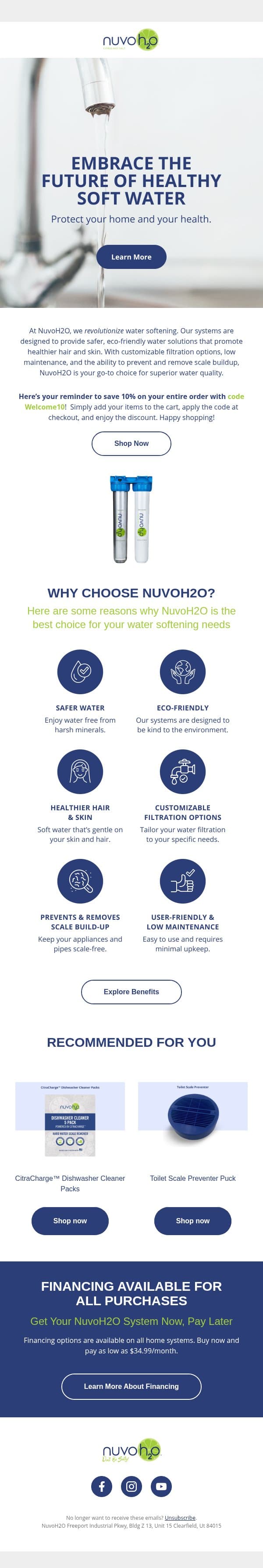 Upgrade Your Water Experience! email from NuvoH2O screenshot