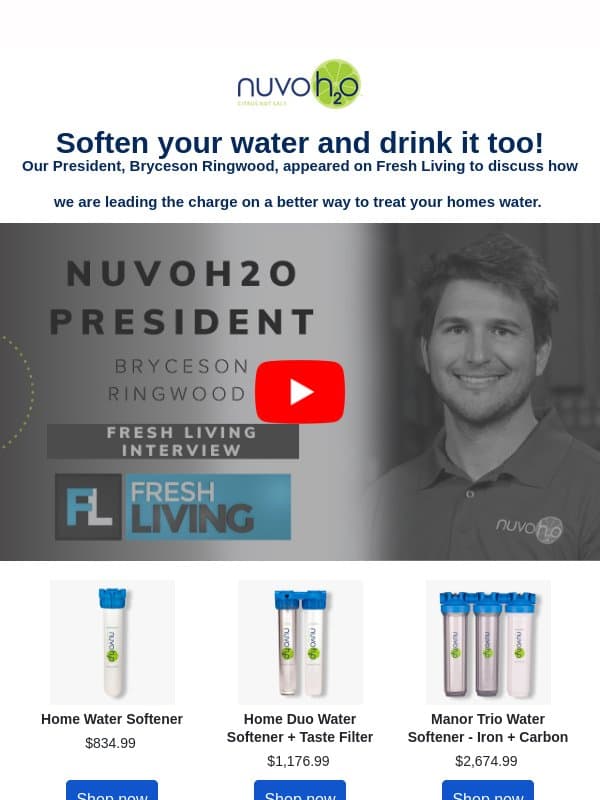 📺Interview Insights: NuvoH2O Bryce's x Fresh Living email from NuvoH2O