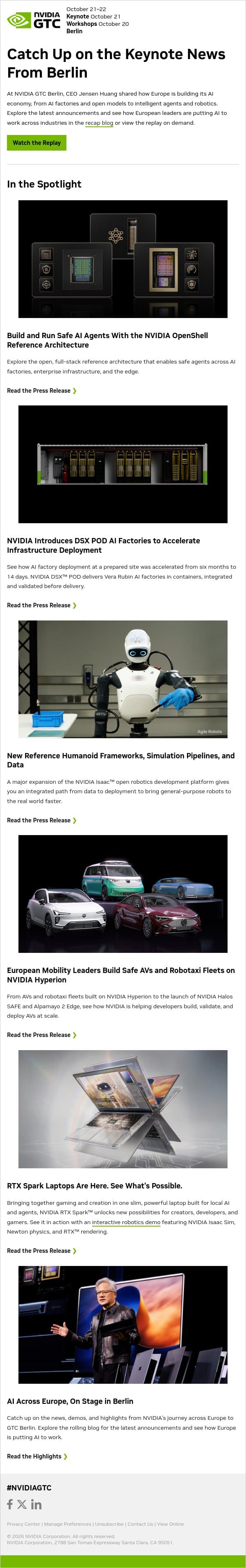 Catch up on Jensen Huang’s GTC Berlin keynote on AI across Europe email from NVIDIA Healthcare screenshot