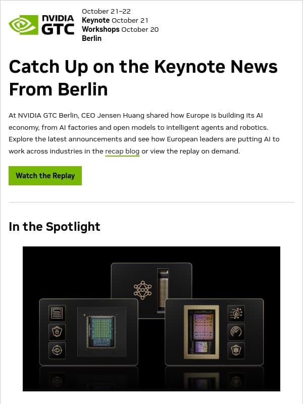 Catch up on Jensen Huang’s GTC Berlin keynote on AI across Europe email from NVIDIA Healthcare