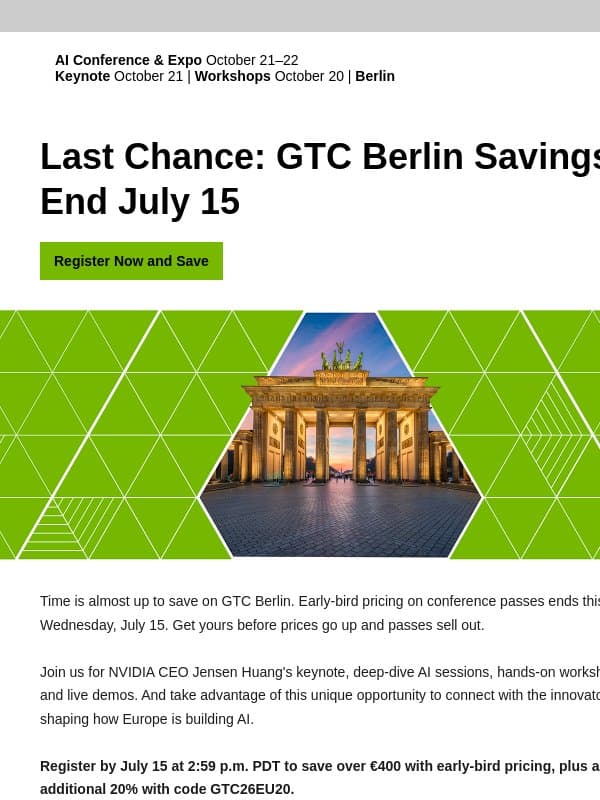 Your GTC Berlin early-bird savings expire this Wednesday email from NVIDIA Healthcare