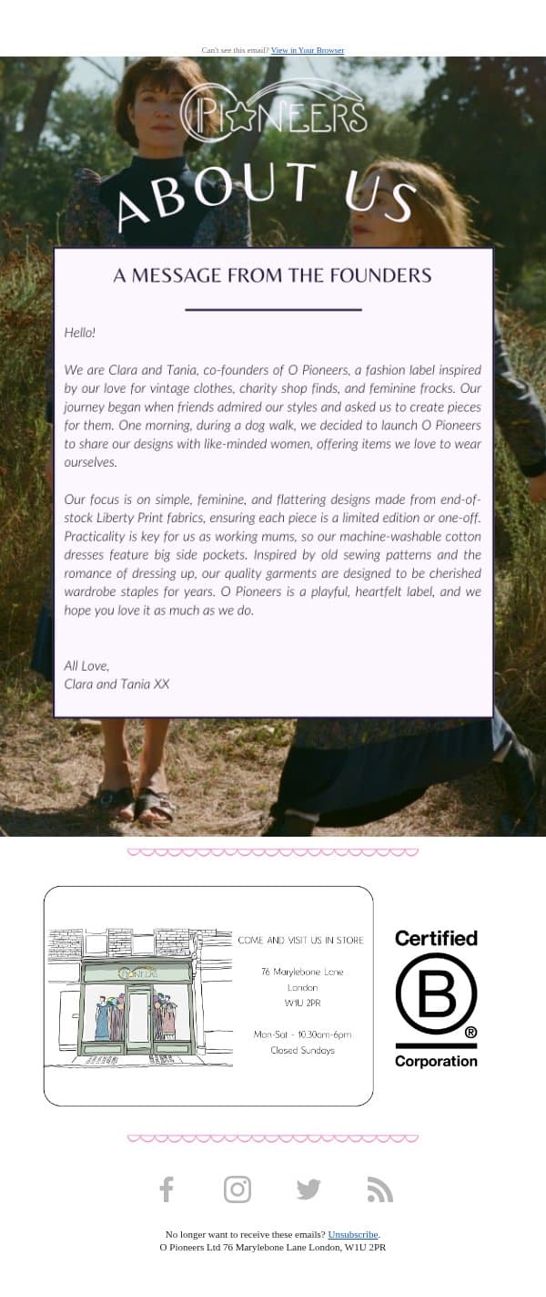 More about us! email from O Pioneers screenshot