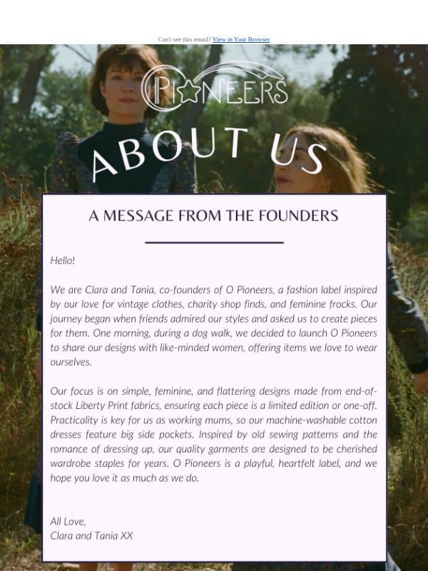 More about us! email from O Pioneers