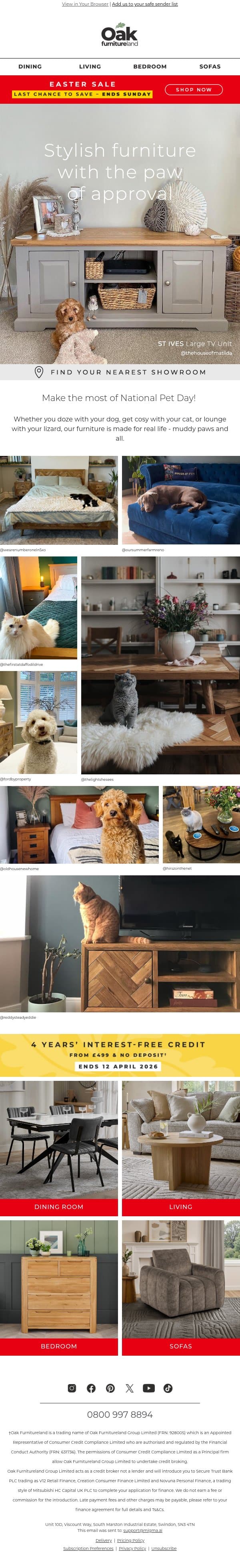 Your pets have taste 🐾 email from Oak Furniture Land screenshot