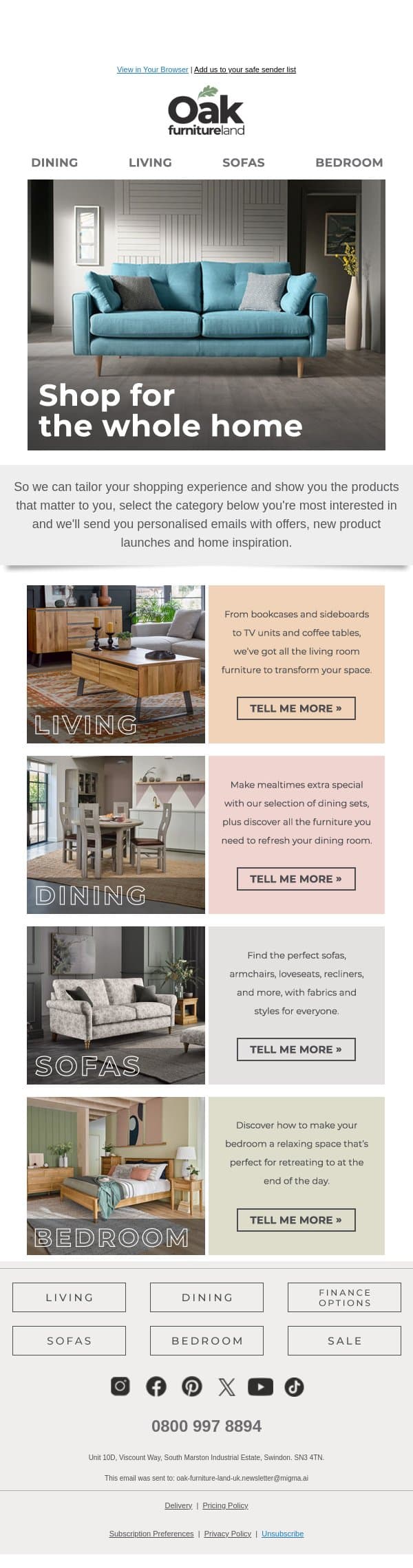 Hi there, are you ready to transform your home? 🏡 email from Oak Furniture Land screenshot