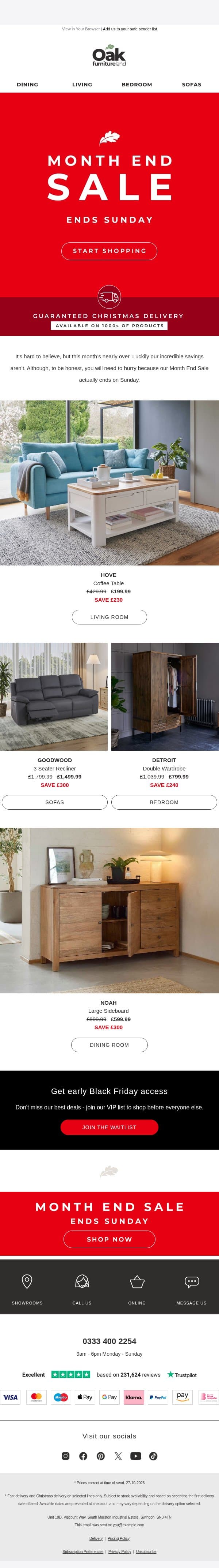 Don't miss the Month End Sale ‼️ email from Oak Furniture Land screenshot