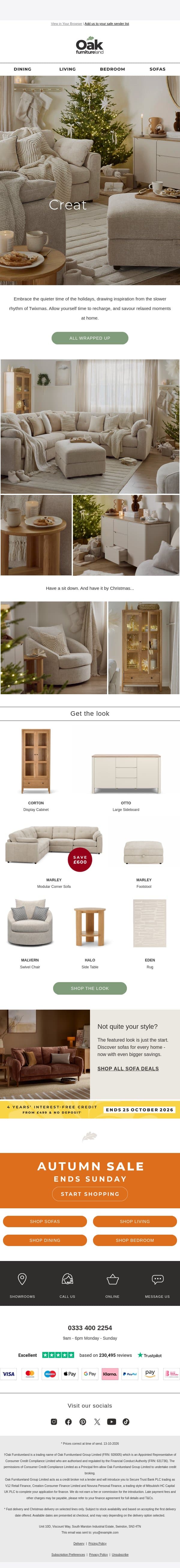 Is your home ready for hibernation season? email from Oak Furniture Land screenshot