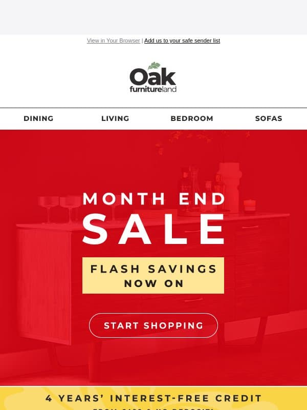 ⚡ Flash Savings start now! email from Oak Furniture Land