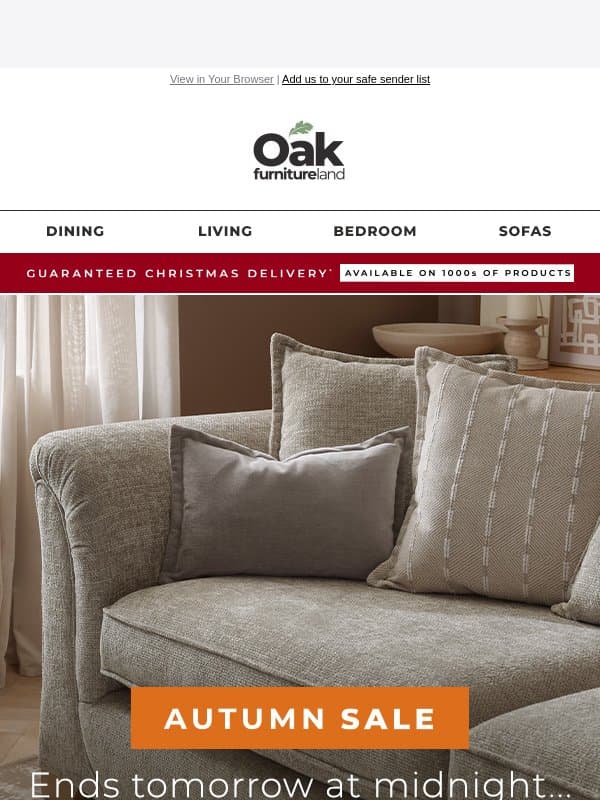 LAST CALL: Autumn Sale ends Sunday 🍂 email from Oak Furniture Land
