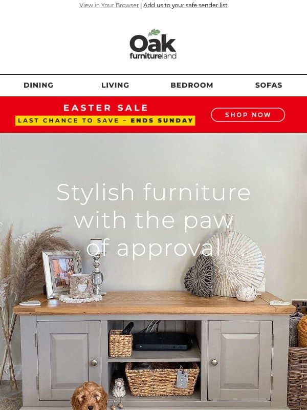 Your pets have taste 🐾 email from Oak Furniture Land