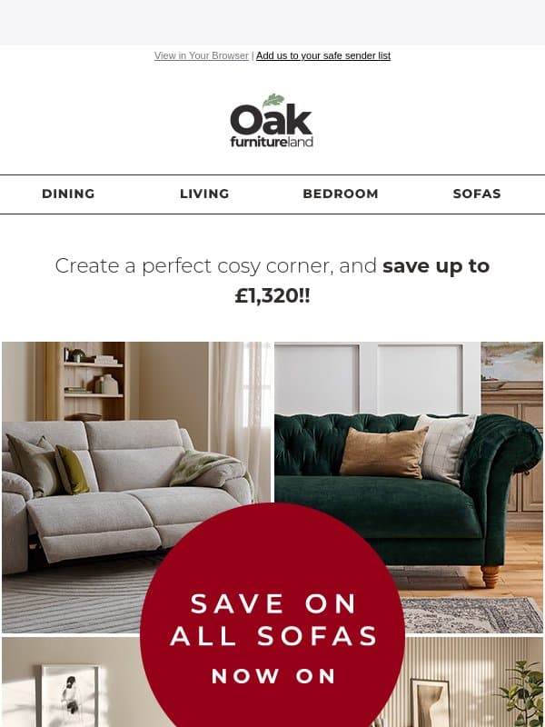 Save on All Sofas ποΈ email from Oak Furniture Land