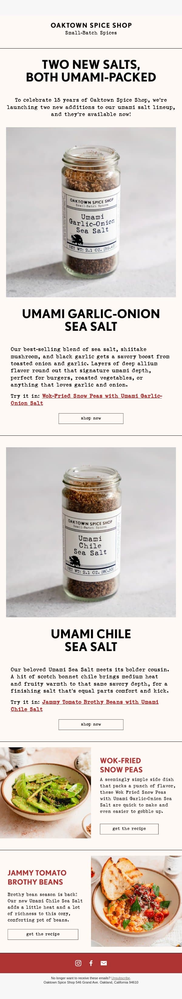 The reveal: two new umami salts are here email from Oaktown Spice Shop screenshot