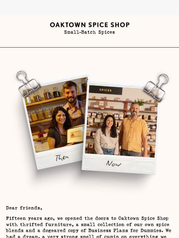 15 years of Oaktown Spice Shop email from Oaktown Spice Shop