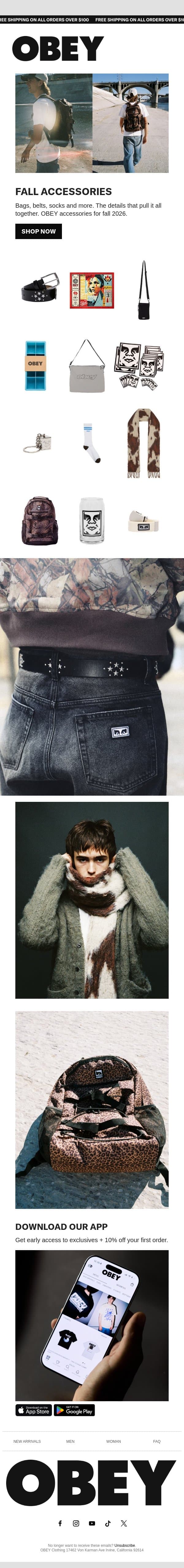 OBEY Fall Accessories email from OBEY Clothing screenshot