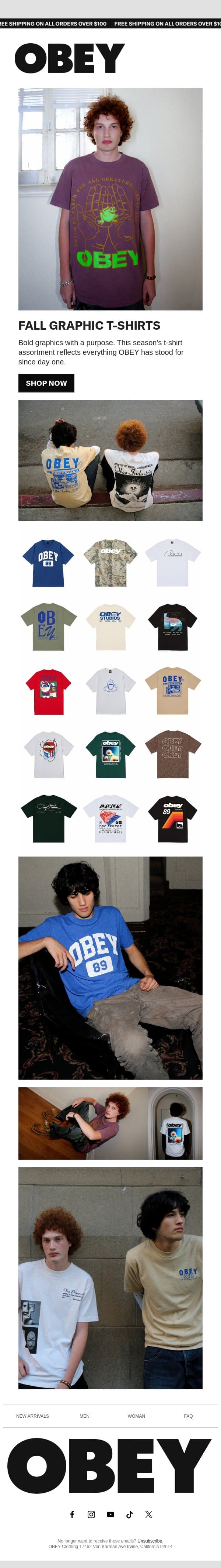 Explore Our Fall Graphic T-Shirts! email from OBEY Clothing screenshot