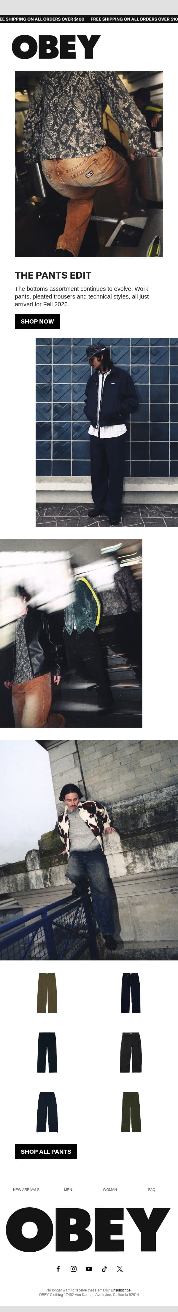 OBEY Pants Edition email from OBEY Clothing screenshot