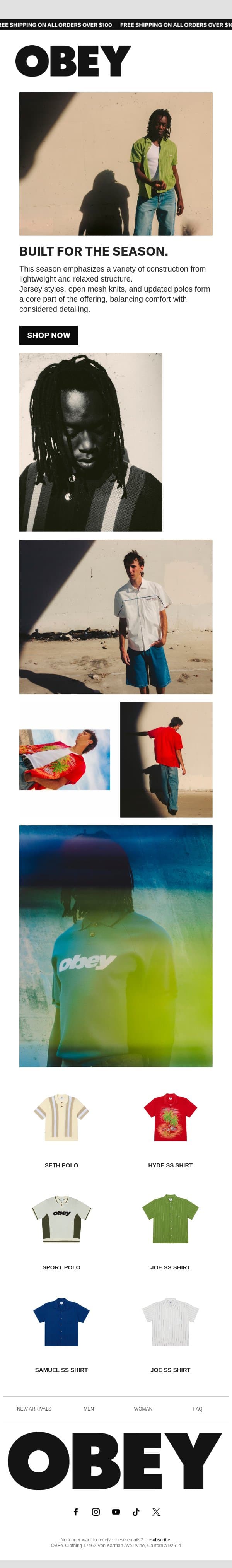 Lightweight, relaxed and ready for summer. email from OBEY Clothing screenshot