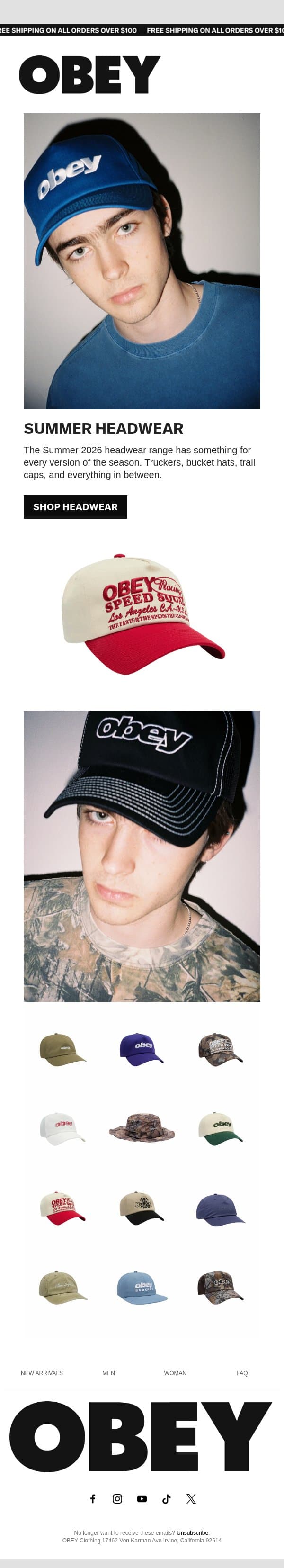 New Season of Headwear is here email from OBEY Clothing screenshot