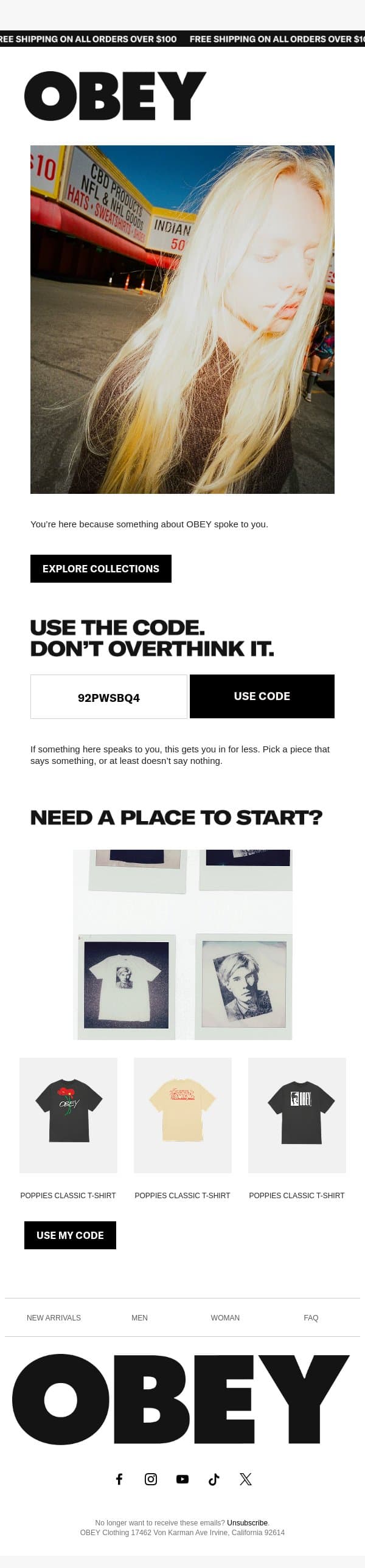 Your 10% is still here email from OBEY Clothing screenshot