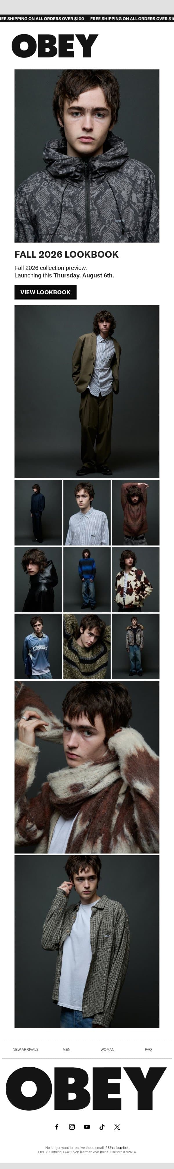 Fall 2026 Lookbook email from OBEY Clothing screenshot