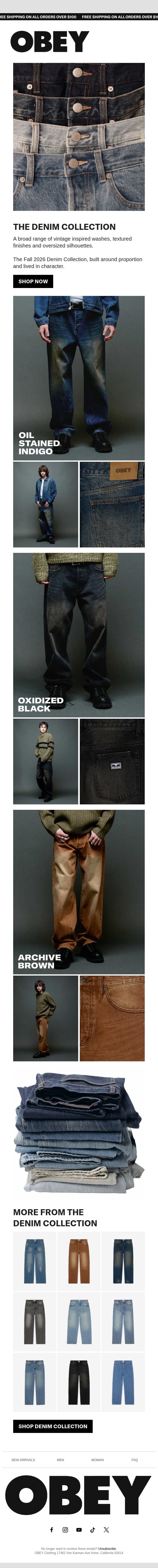 Fall Denim Collection email from OBEY Clothing screenshot