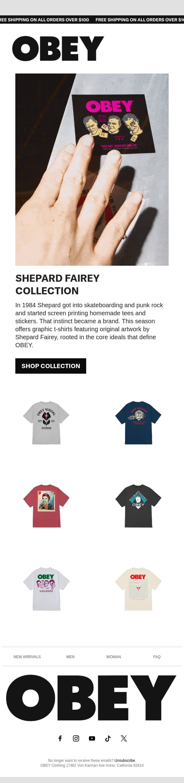 Shepard Fairey Collection email from OBEY Clothing screenshot
