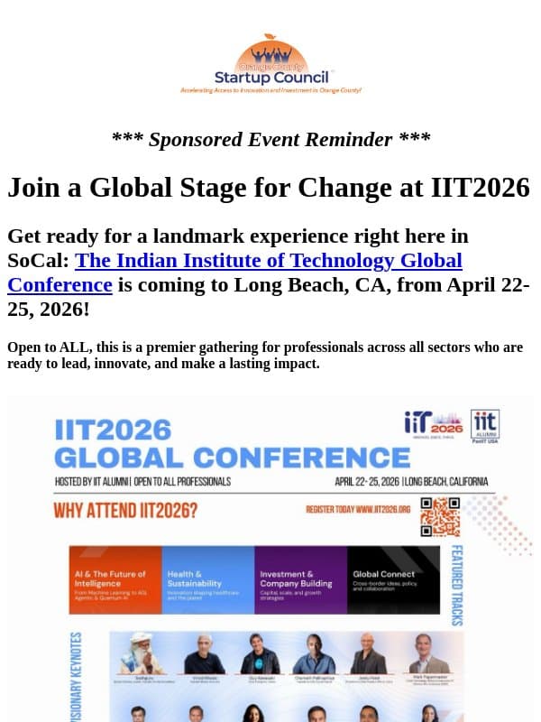 IIT Global Conference - April 22-25 - Long Beach email from OC Startup Council
