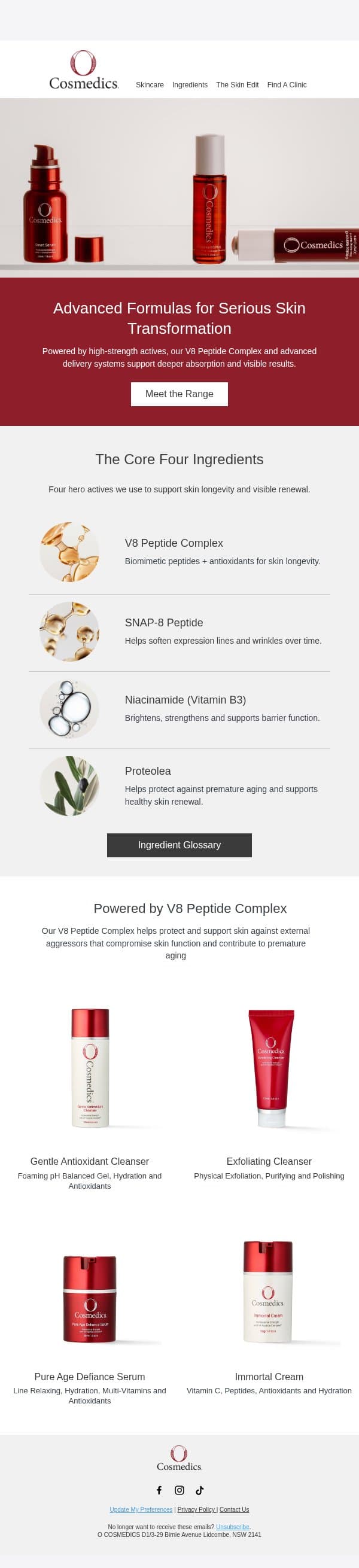 The science behind O COSMEDICS email from Ocosmedics screenshot