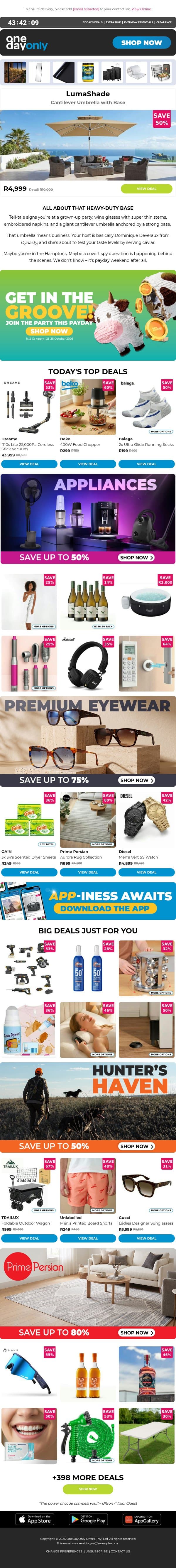 Up to 80% OFF: What payday dreams are made of 💸 email from Odo screenshot