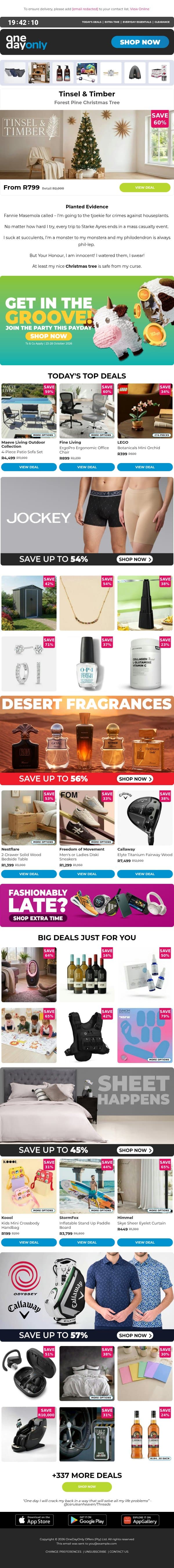 Up to 79% OFF? That’s festive 🌲 email from Odo screenshot