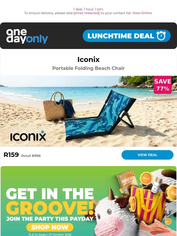 Sit back, relax for 77% OFF 🏖️ email from Odo