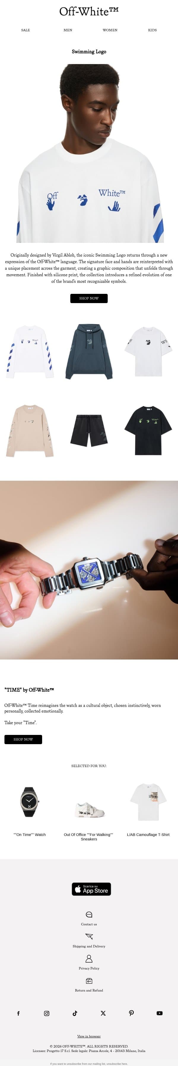Discover the Swimming Logo. email from Off-White screenshot