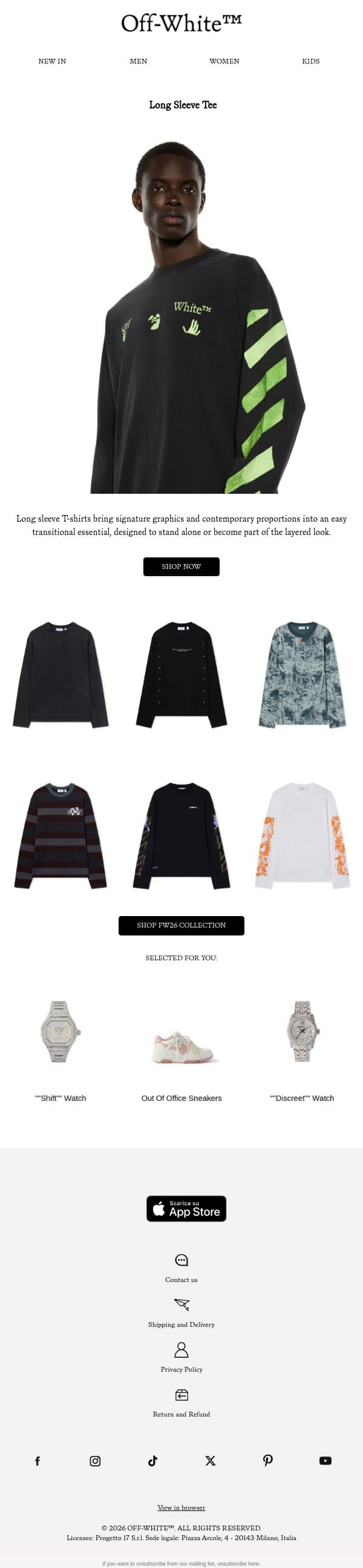 The Longer Layer email from Off-White screenshot