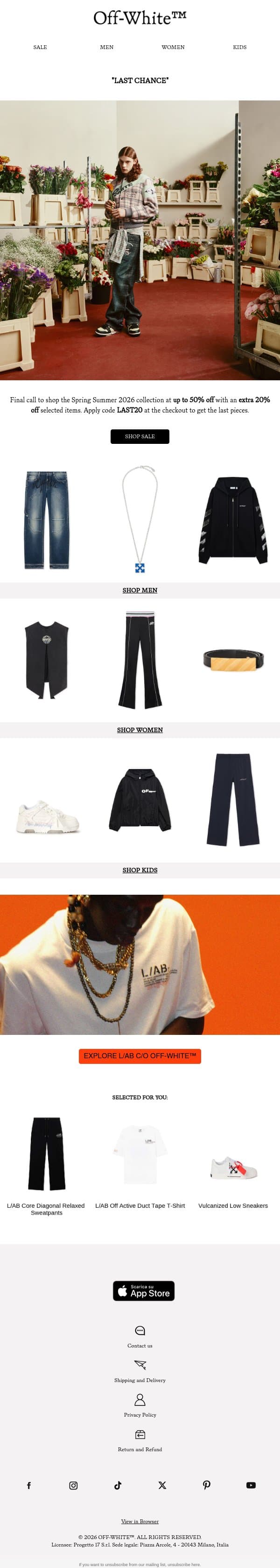 Hello, Final 24 Hours Of Sale! email from Off-White screenshot