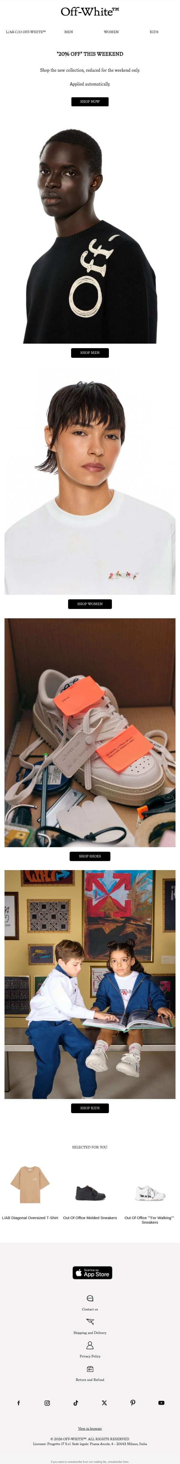 "20% OFF" THIS WEEKEND email from Off-White screenshot