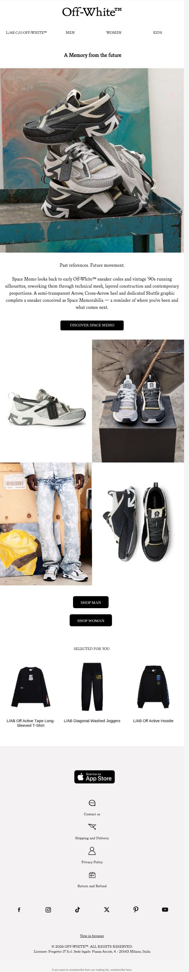 Meet the new Space Memo. email from Off-White screenshot