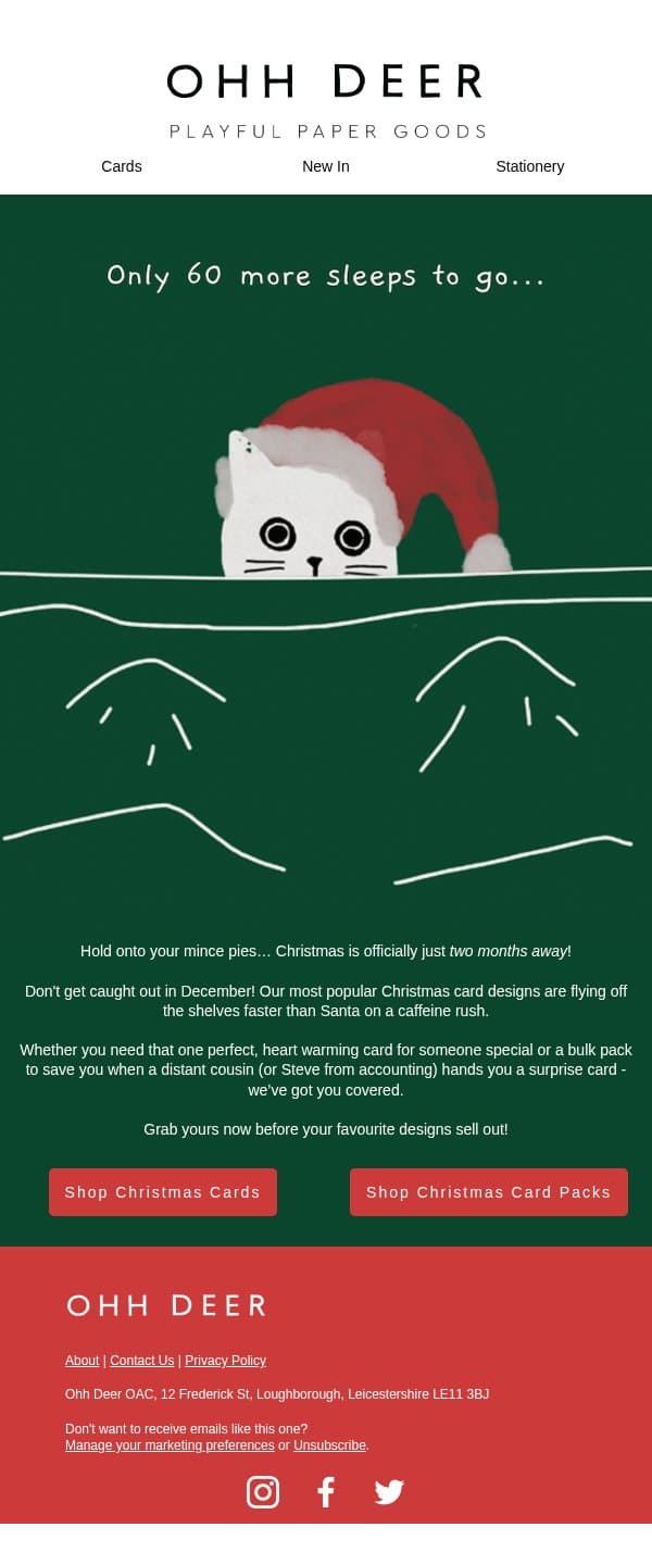 Only 2 months till Christmas... email from Ohh Deer screenshot