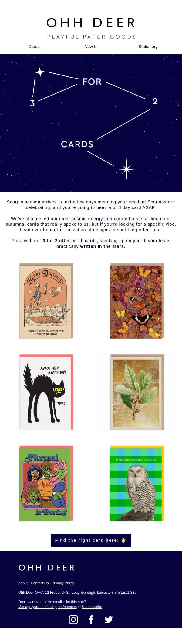 you + these cards = written in the stars! email from Ohh Deer screenshot