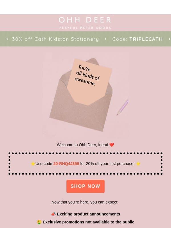 Your 20% discount awaits 🎉 Let's get playful! email from Ohh Deer