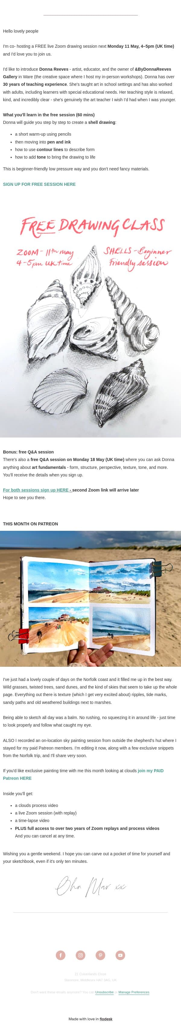 Free beginner friendly drawing Zoom session : Shells email from Ohn Mar Win screenshot
