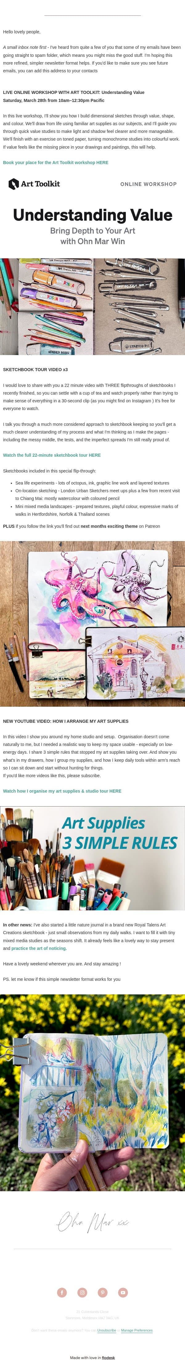Art Toolkit workshop + New sketchbook tour video email from Ohn Mar Win screenshot